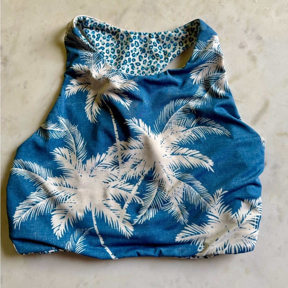 Carve Designs Sanitas Blue and White Reversible Racerback Bikini Top